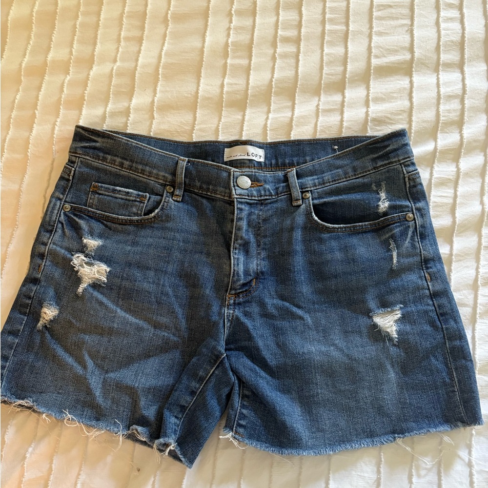 LOFT Blue Distressed Jean Shorts